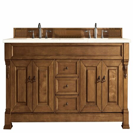 JAMES MARTIN VANITIES Brookfield 72in Double Vanity, Country Oak w/ 3 CM Eternal Marfil Quartz Top 147-114-5771-3EMR